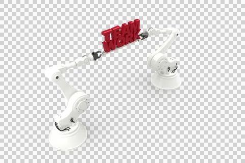 Robotic hand holding team work message against white background 스톡 일러스트