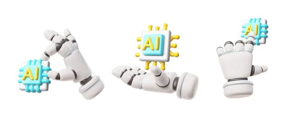 Robotic hand holds microchip, chatbot assistant, Artificial intelligence machine Stock Illustration
