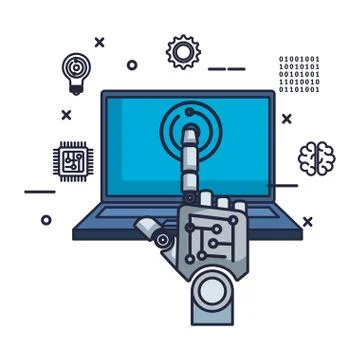 Robotic hand index with laptop vector illustrator Stock Illustration