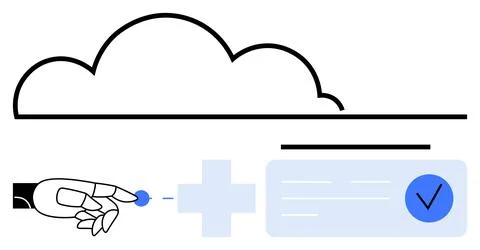 Robotic Hand Interacting with Cloud Technology for Secure Data Management a.. Illustrazione stock