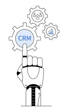 Robotic Hand Interacting with CRM Settings and Growth Analytics Stock Illustration
