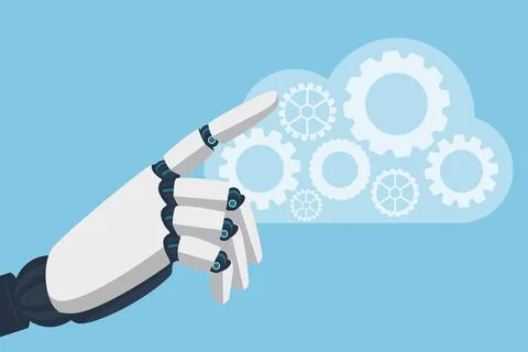 Robotic Hand Interacting with Gears in Cloud 스톡 일러스트