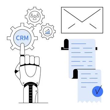 Robotic Hand Interacts with CRM and Email for Efficient Business Management イラスト素材