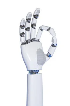 Robotic hand making OK gesture isolated in white background. 3d illustration. Stock Illustration