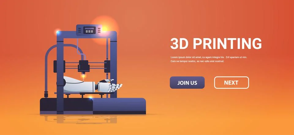 Robotic hand model prints on 3d printer medical printing of robot parts Stock Illustration
