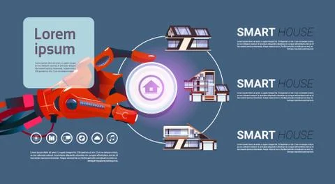 Robotic Hand Over Smart House Controlling Interface Technology Of Home Ilustración de archivo