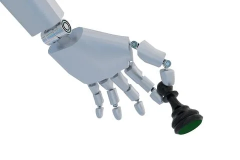 Robotic hand playing chess holding a black pawn isolated - 3d rendering Stock-Illustration