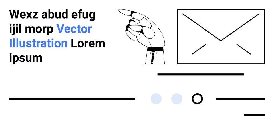 Robotic Hand Pointing to Email Envelope with Sample Text and UI Elements Stock Illustration