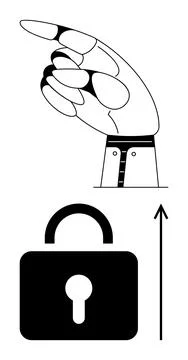 Robotic Hand Pointing Upward Highlights Security and Innovation in Technology Stock Illustration
