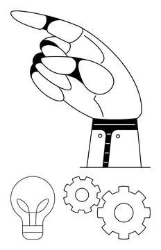 Robotic hand pointing upward with light bulb and gears symbolizing innovati.. Stock Illustration
