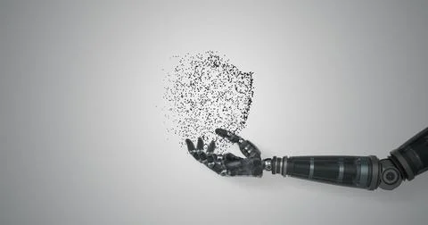 Robotic hand presenting digital cloud data security Stock Photos
