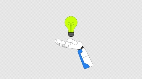 Robotic hand presenting light bulb 2D animation Stock Footage 321861413