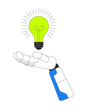 Robotic hand presenting light bulb vector illustration Stock Illustration