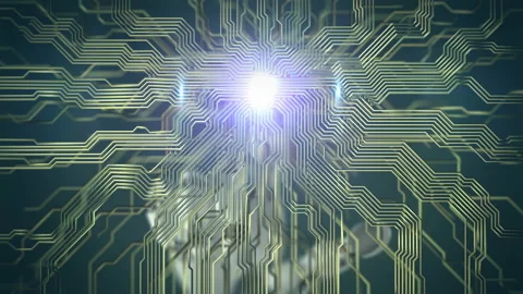 Robotic Hand Presses on the Screen and Makes Electronic Scheme Stock Footage 93079829