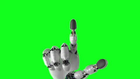 Robotic Hand Presses on the Screen on a White and Green Backgrounds Stock Footage 92385850