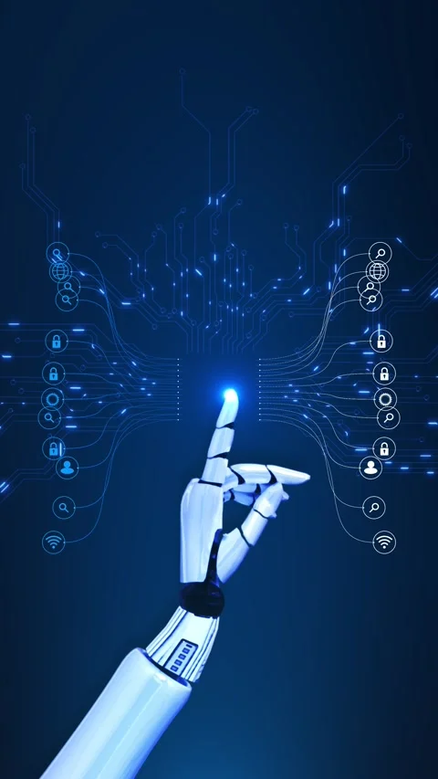 Robotic hand processor chip with digital circuit connections, artificial intelli 스톡 동영상 342783434