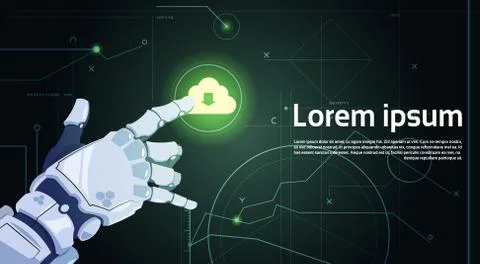Robotic Hand Touch Cloud Database Icon Cloud Computing Technology Robots And Stock Illustration