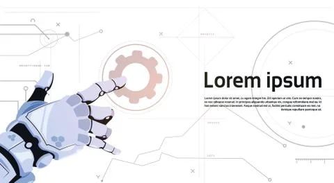 Robotic Hand Touch Gear Icon Technical Support Service And Artificial 스톡 일러스트