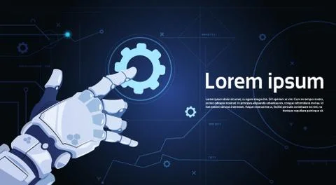Robotic Hand Touch Gear Icon Technical Support Service And Artificial Stock Illustration