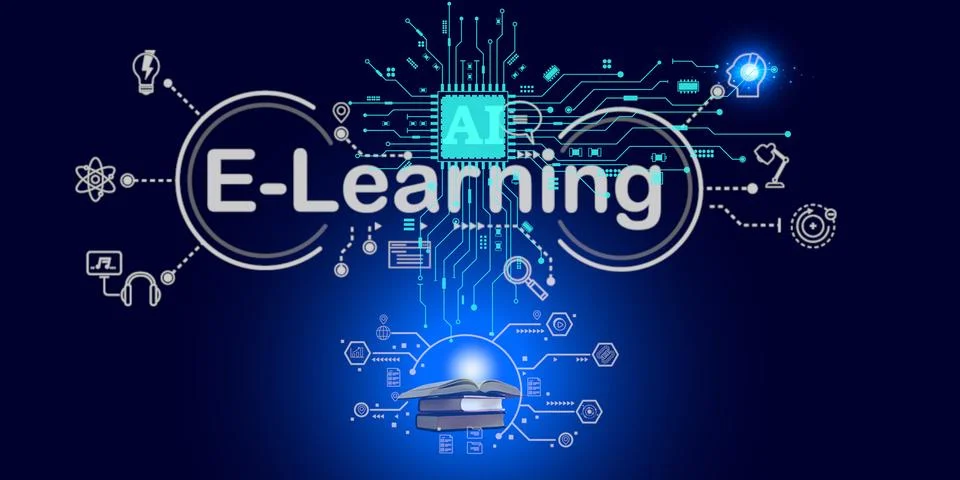 Robotic hand  touching AI technology  chat  e learning world wild , e learn.. Stock Illustration