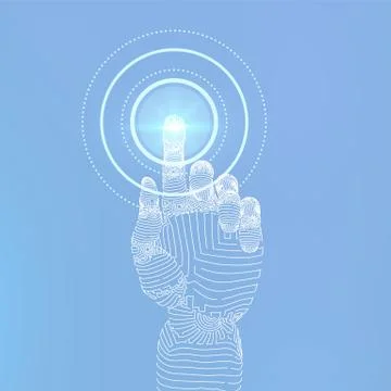 Robotic hand touching digital interface. Virtual reality. Touch the future wi イラスト素材