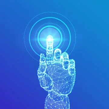 Robotic hand touching digital interface. Virtual reality. Touch the future lo Stock Illustration