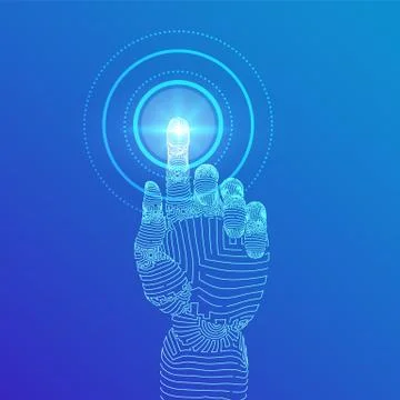 Robotic hand touching digital interface. Virtual reality. Touch the future wi Stock Illustration