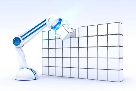 Robotic hand with two cubes Stock Illustration