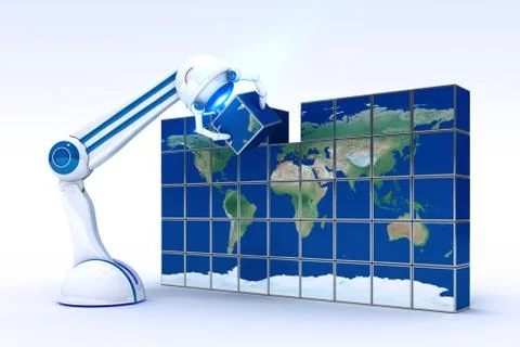 Robotic hand with two cubes Stock Illustration