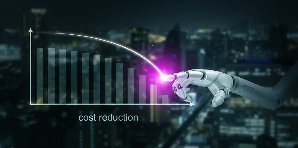 Robotic hand using artificial intelligence to reduce costs on futuristic di.. Stock Photos