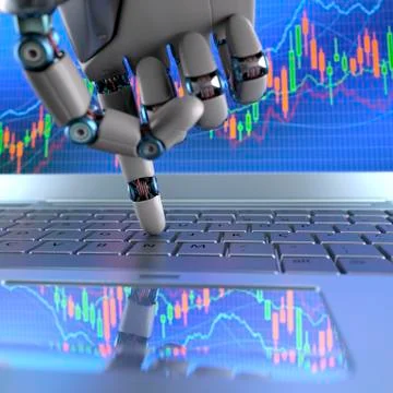 Robotic hand using a laptop computer 스톡 일러스트