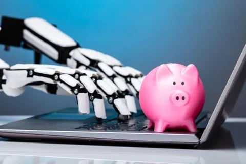 Robotic Hand Using Laptop Stock Photos