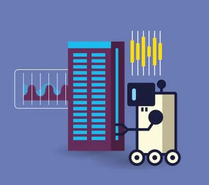 Robotic hand with wheels and data center icons Stock Illustration
