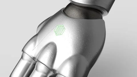 Robotic hand on a white background, close-up view Stock Illustration