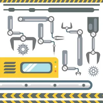 Robotic Hands Automatic Assembly Machinery Collection Industrial Automation Stock Illustration