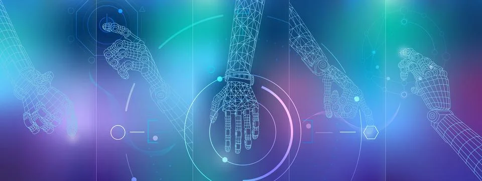 Robotic hands in the form of a three-dimensional mesh Stock Illustration