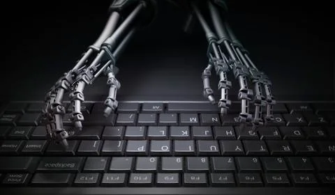 Robotic hands typing, illustration Stock Illustration