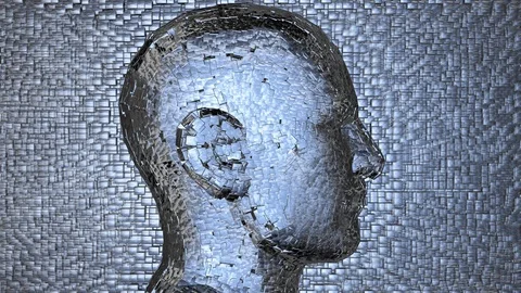 Robotic head made of cubes. 3d animation Stock Footage 127578647