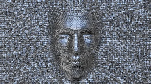 Robotic head made of cubes. 3d animation Stock Footage 127839886