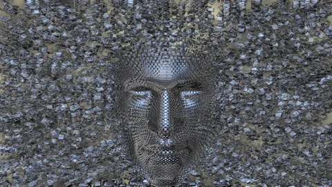 Robotic head made of cubes. 3d animation Stock Footage 127839898