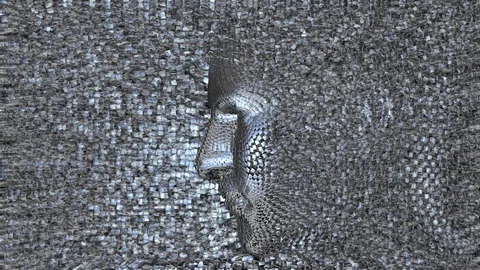 Robotic head made of cubes. 3d animation Stock Footage 127839914