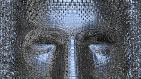 Robotic head made of metallic chrome cubes. Stock Footage 127574108