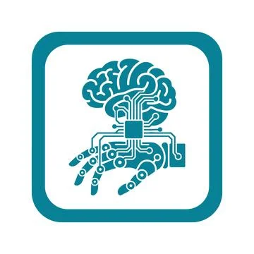 Robotic human hand connection neural brain teal icon representing machine i.. Illustrazione stock