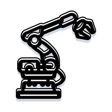 Robotic industrial arm processing and handling components icon Stock Illustration