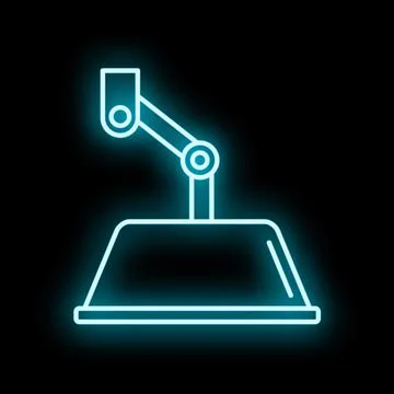Robotic industrial arm processing neon technology icon Stock Illustration