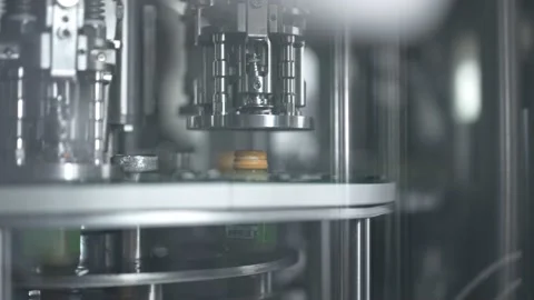 Robotic industry engineering facility, robot arm spins component bottle cap.  Stock Footage 154482583