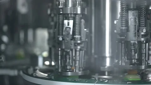 Robotic industry engineering facility, robot arm spins component bottle cap.  Stock Footage 154482682
