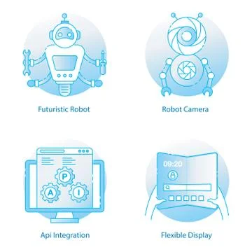 Robotic Intelligence Flat Rounded Icons Stock Illustration