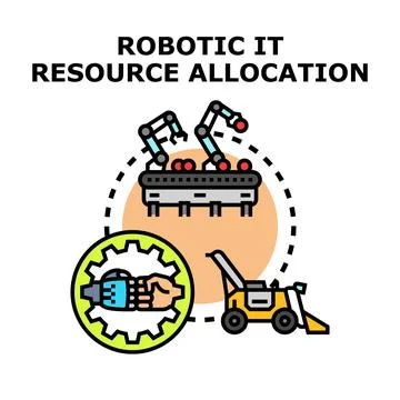 Robotic it resource allocation process concept illustration Stock Illustration