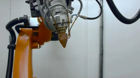 Robotic laser head for metalworking in engineering laboratory Stock Footage 171180969